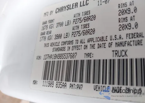 2008 Dodge Ram 1500 Slt z USA, uszkodzony, nr VIN 1D7HA18N98S537607